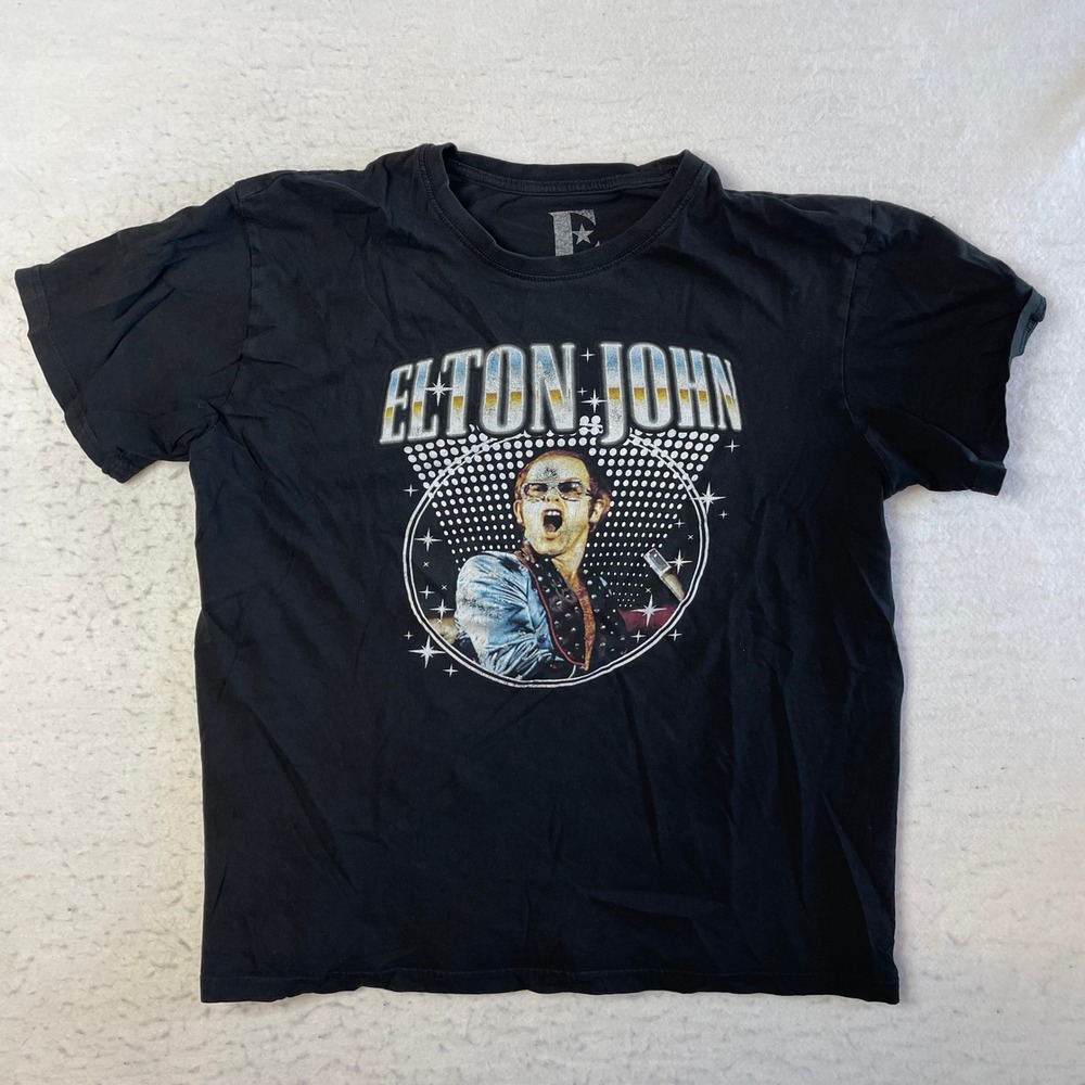 Elton John T-Shirt Mens L Black Graphic Print Crew Neck Short Sleeve Cotton 2020